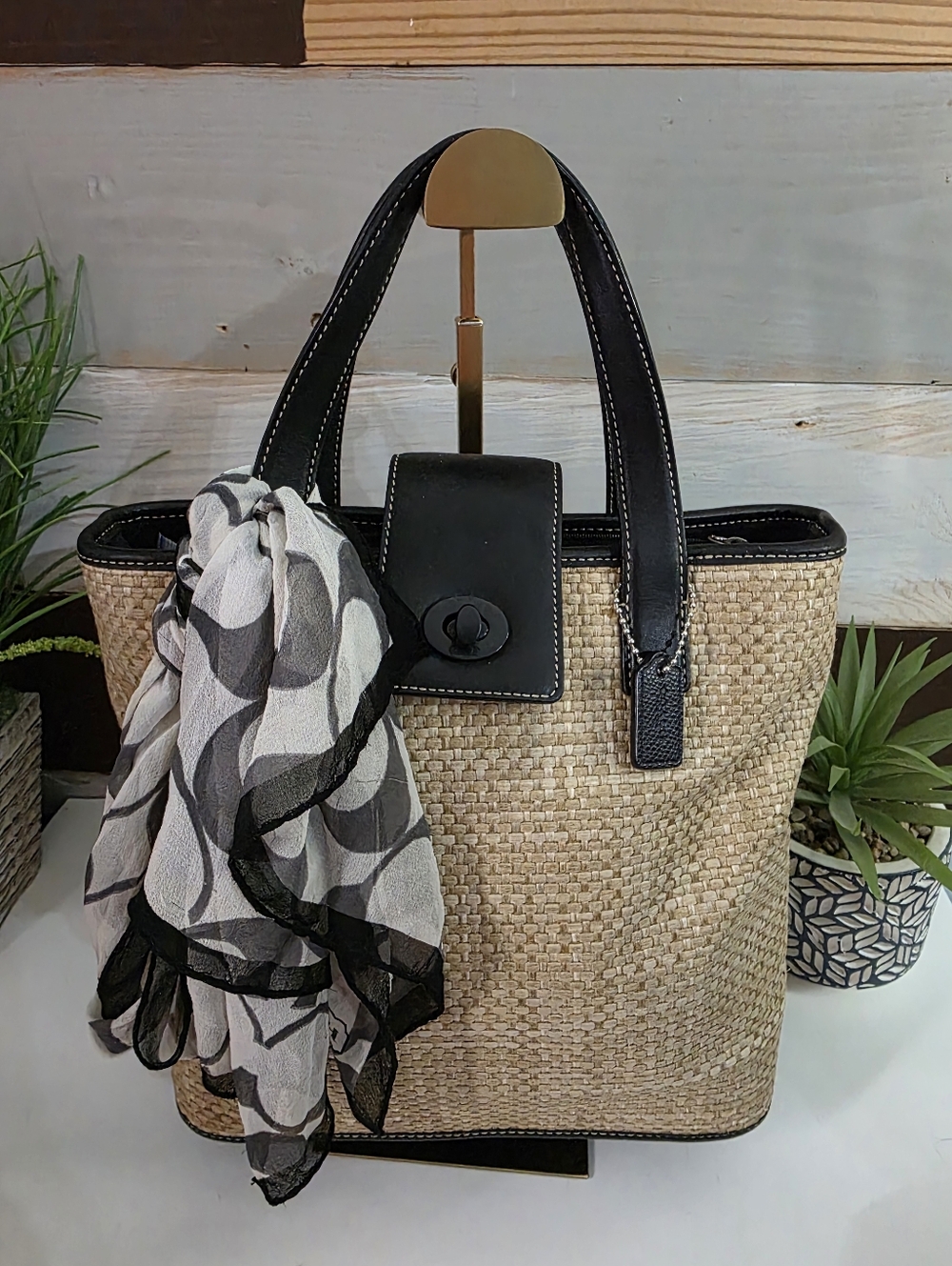 Coach Black and Tan Woven Tote Bag & Coach Scarf - Picture 14 of 15